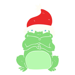 穿圣诞帽子的青蛙的扁平颜色例证