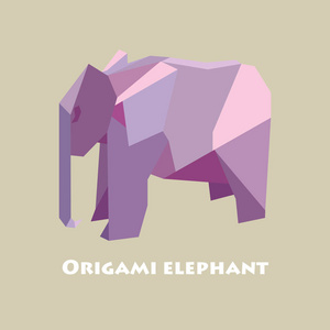 平面设计的折纸大象灰色的背景上孤立的插图
