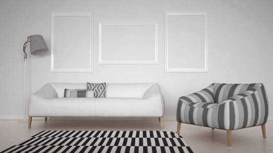 斯堪的纳维亚的白色生活 休息室 简约的室内设计