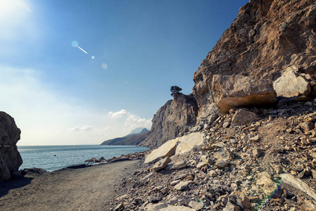 地中海石头岩石海岸, 科斯岛, 希腊, 美丽的风景