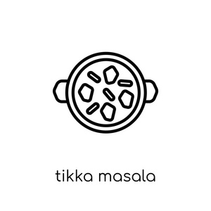 tikka masala 图标。时尚现代平面线性向量 tikka masala 图标在白色背景从细线印度汇集, 可编辑的概述冲程