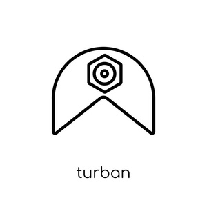 头巾图标。时尚现代平面线性向量 turban 图标在白色背景从细线印度汇集, 可编辑的概述笔画向量例证