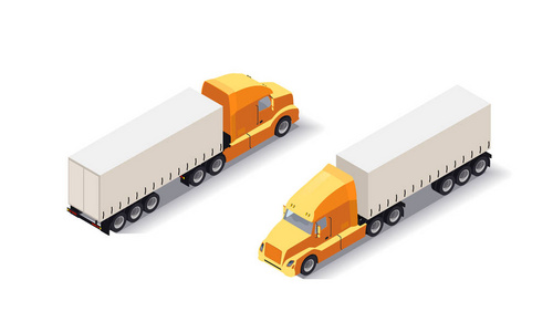 有货物的 i 型卡车拖车。货物运送车辆在白色背景。快速出货运输。平面样式例证