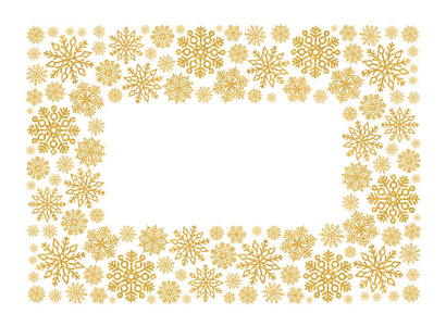 与黄金雪花圣诞帧。亮片纸屑边框。金葱粉闪闪发光背景