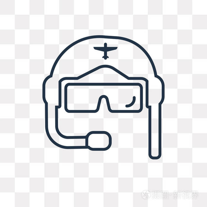 插画 飞行员头盔矢量轮廓图标隔离在透明的背景下, 高品质的线性飞行