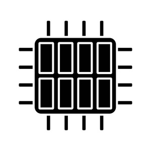 八核心处理器标志符号图标。剪影符号。八核心微处理器。芯片。Cpu。计算机, 电话多核处理器