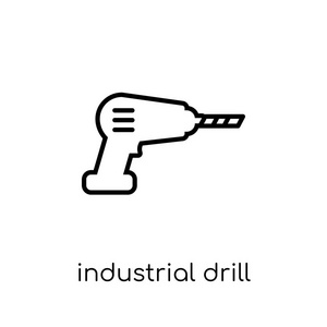 工业钻机图标。时尚现代平面线性矢量工业钻图标在白色背景从细线产业汇集, 概述向量例证