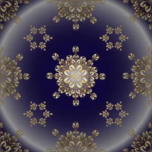 装饰图案上的蓝色, 中性和紫色的颜色与金色的元素.经典的复古背景.