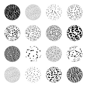抽象向量3d 形状或球体例证与涂鸦。用于商业设计的带有细线油墨条的黑白圆圈标识