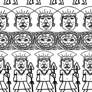 阿兹特克部落模式向量与手绘民族在黑色和白色的颜色。无缝历史墨西哥玛雅文化绘画今年流行的时尚纺织品印刷和包装