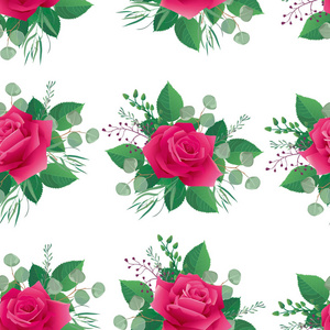 无缝的花卉图案与五颜六色的粉红色玫瑰。背景的网页, 婚礼邀请, 保存日期卡。花向量背景。所有元素都是隔离和可编辑的