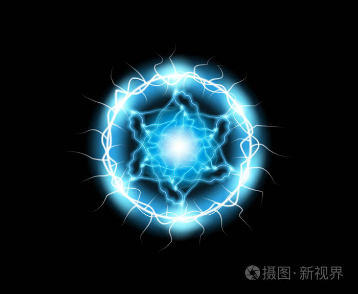 球闪电, 光效应抽象圆形框架与闪电.向量例证