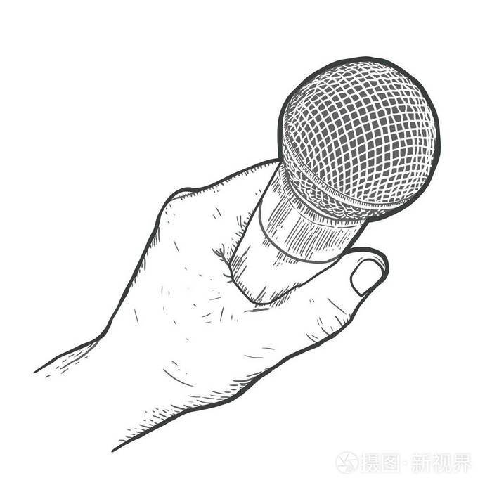 手绘手, 带麦克风, 矢量图