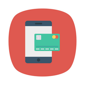 信用卡与智能手机屏幕平面图标隔离在白色背景, 矢量, 插图, 在线支付概念