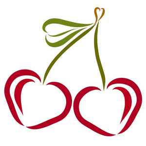 两个成熟的樱桃在心脏的形状照片