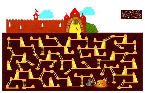 找到地下通往隐藏宝箱的路, 画线.矢量卡通形象照片