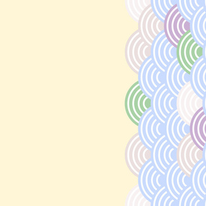 抽象尺度简单自然背景与日本波浪圆图案柔和颜色橙色米色绿色蓝色紫色丁香背景。带有文本空间的卡片横幅设计。向量例证