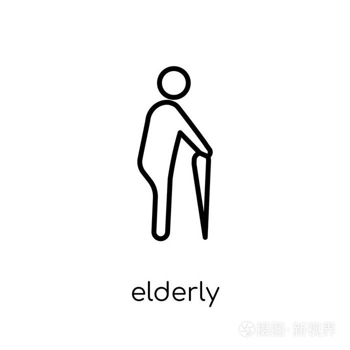 时尚现代平面线性向量老人图标在白色背景从细线保险汇集, 可编辑的