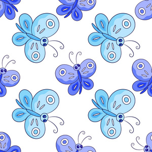 无缝模式与蓝色蝴蝶上的白色