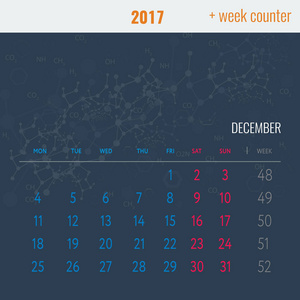 12 月 2017年与抽象医学背景的日历模板