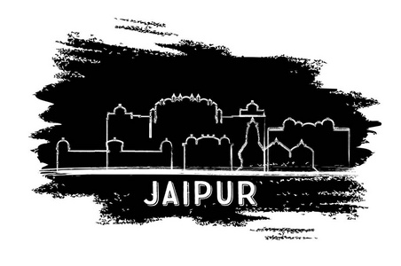 斋浦尔印度城市天际线剪影。手绘素描。矢量插图。具有历史建筑的商务旅行和旅游概念。带地标的斋浦尔城市景观