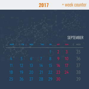 9 月 2017年与抽象医学背景的日历模板