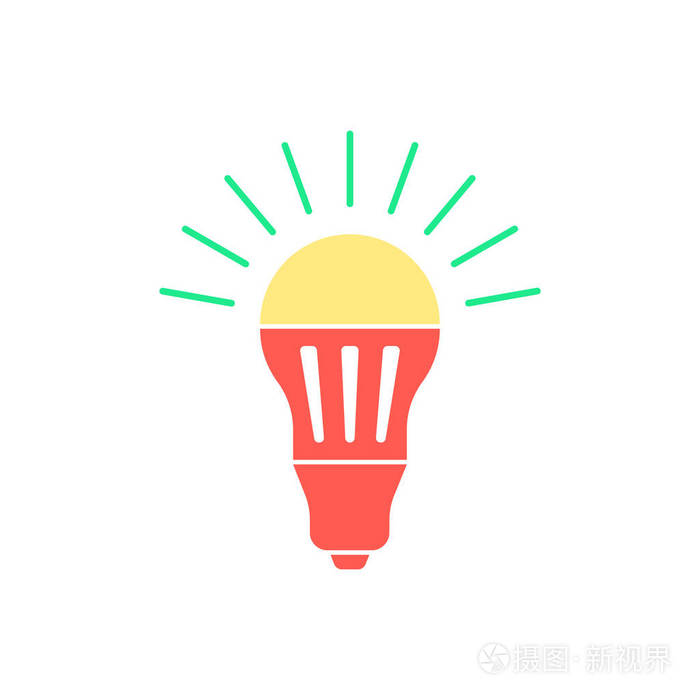 彩色led的灯泡与绿灯闪烁