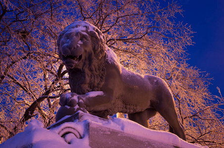 在圣彼得堡的狮子雕塑