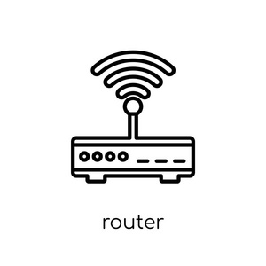 路由器图标。时尚现代平面线性向量路由器图标在白色背景上从细线互联网安全和网络汇集, 可编辑的概述笔画向量例证