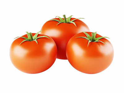三成熟和新鲜的西红柿被隔绝在白色背景。3d 渲染