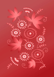 闪亮的卡片，用红色背景上的花