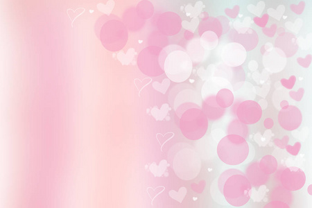 抽象节日模糊明亮的粉红色柔和的背景与白色和粉红色的心爱博克尔为情人节或结婚卡。用于设计的空间。卡的概念