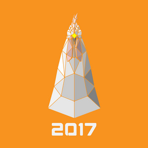 新的一年到 2017 年，公鸡在黄色背景上的象征