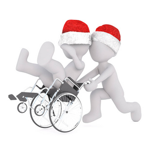 在的帽子推轮椅上病人的 3d 香椿照片