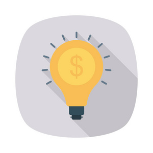 想法灯泡与美元符号平面图标查出在白色背景, 向量, 例证, 金钱概念