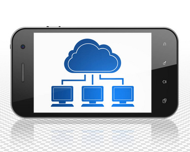 云技术的概念 云网络上显示的智能手机