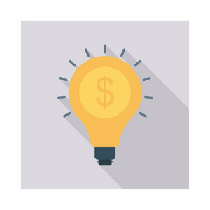 想法灯泡与美元符号平面图标查出在白色背景, 向量, 例证, 金钱概念