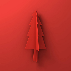 红色圣诞树圣诞装饰与阴影的红色背景上