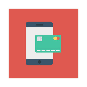 信用卡与智能手机屏幕平面图标隔离在白色背景, 矢量, 插图, 在线支付概念