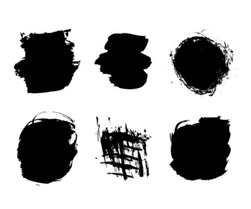 手绘抽象的黑色油漆笔触, 框, 圆形, 椭圆形, 圆形, 长方形, 边框。在白色背景上被隔绝的形状的向量集合, 框架