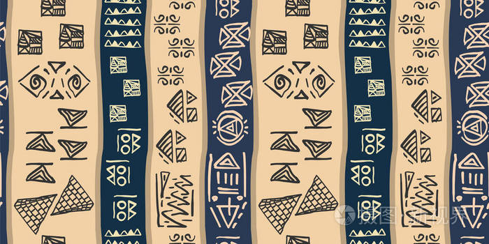 部落模式向量与无缝的埃及符号古老的风格时尚纺织品印花和包装的复古