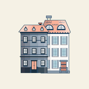 矢量动画片扁平线套城市房屋照片