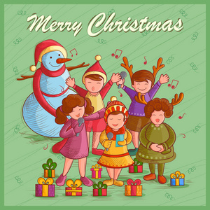 孩子们节日圣诞假日背景在唱卡罗尔