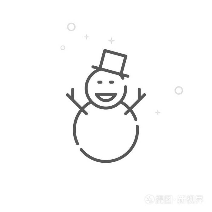 圣诞节, 雪人向量线图标, 符号, 象形文字, 符号.光抽象几何背景.