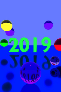 3d 渲染的彩色玻璃球上反光的表面和 2019 年