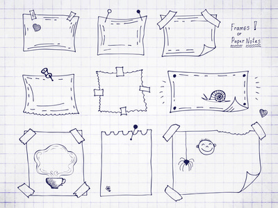 手绘或涂鸦矢量矩形框架收集在笔记本纸上.