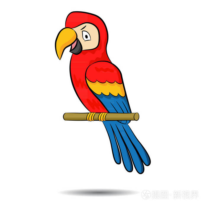 一个可爱的动画片的向量例证三色鹦鹉在分支为设计元素插画-正版商用