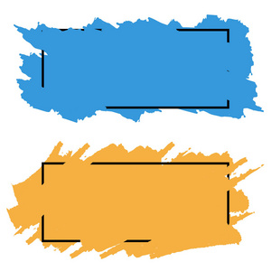 两个横幅, 边框的彩色笔触, 矢量集。空白纹理标头。肮脏的文本艺术设计元素。隔离在白色背景上