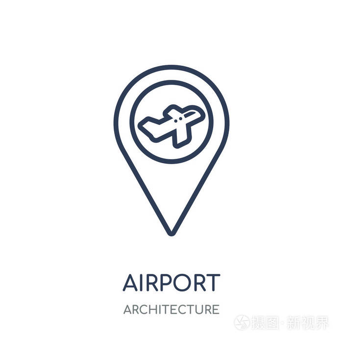 机场线性符号设计从建筑收藏.简单的大纲元素向量例证在白色背景
