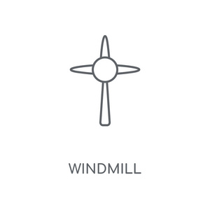 风车线性图标。风车概念冲程符号设计。薄的图形元素向量例证, 在白色背景上的轮廓样式, eps 10